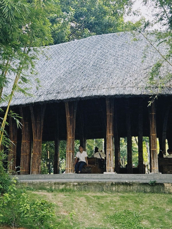 A pavilion held in bamboo light